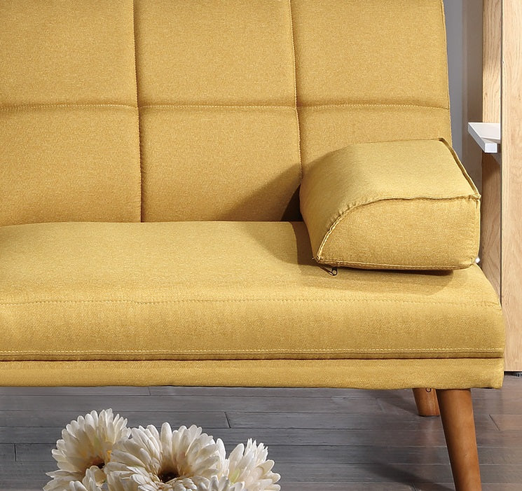 Convertible Sofa Bed Mustard Polyfiber Tufted Cushions X8523