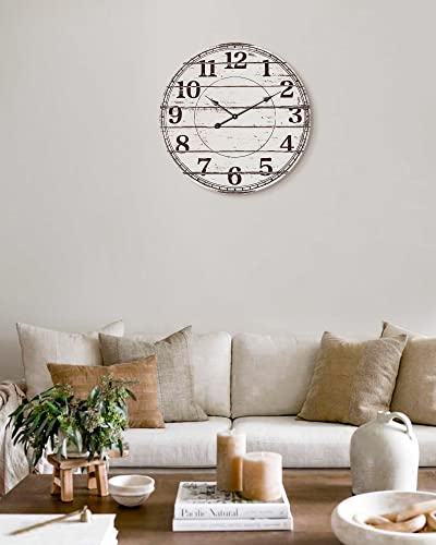 BEW 24 Inch Rustic Wooden Wall Clock for Living Room Decor A448478