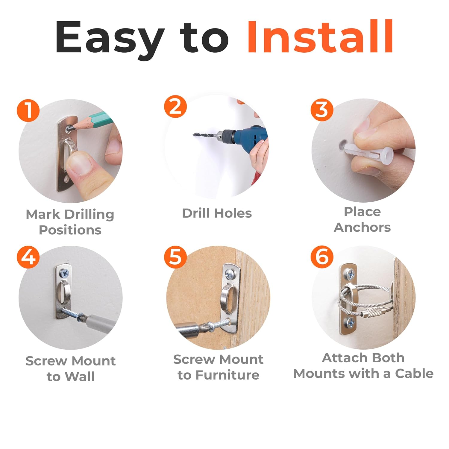 12-Pack Furniture Anchors - Anti-Tip Straps for Baby Proofing W40795