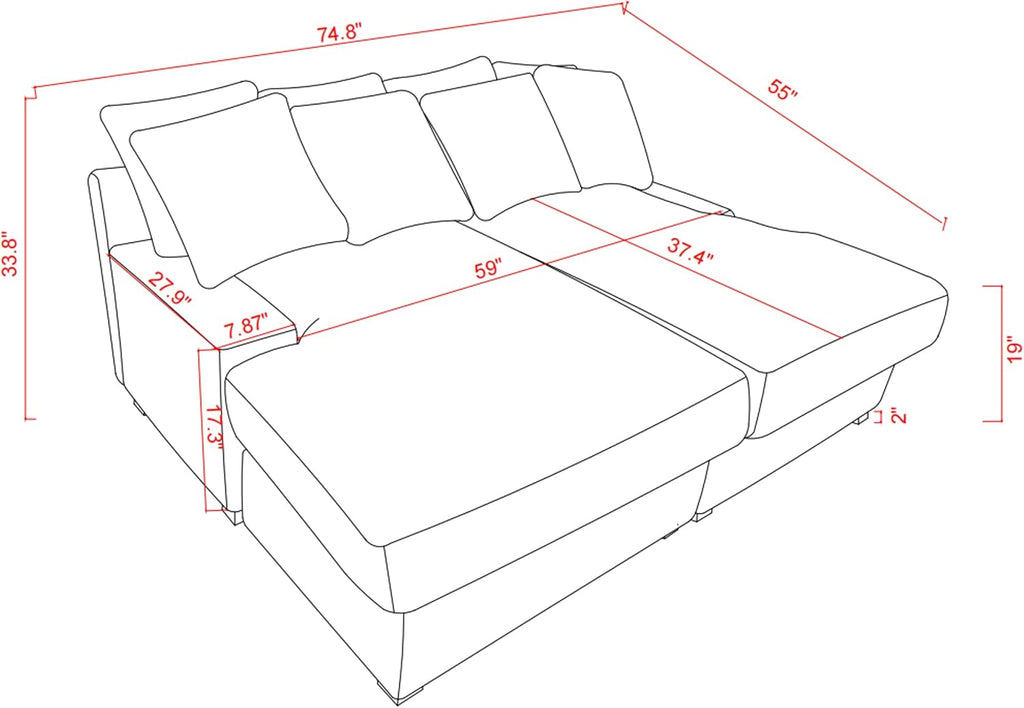 Oversized Corduroy Chaise Lounge Loveseat Couch Bed with Solid Wood Legs L89414