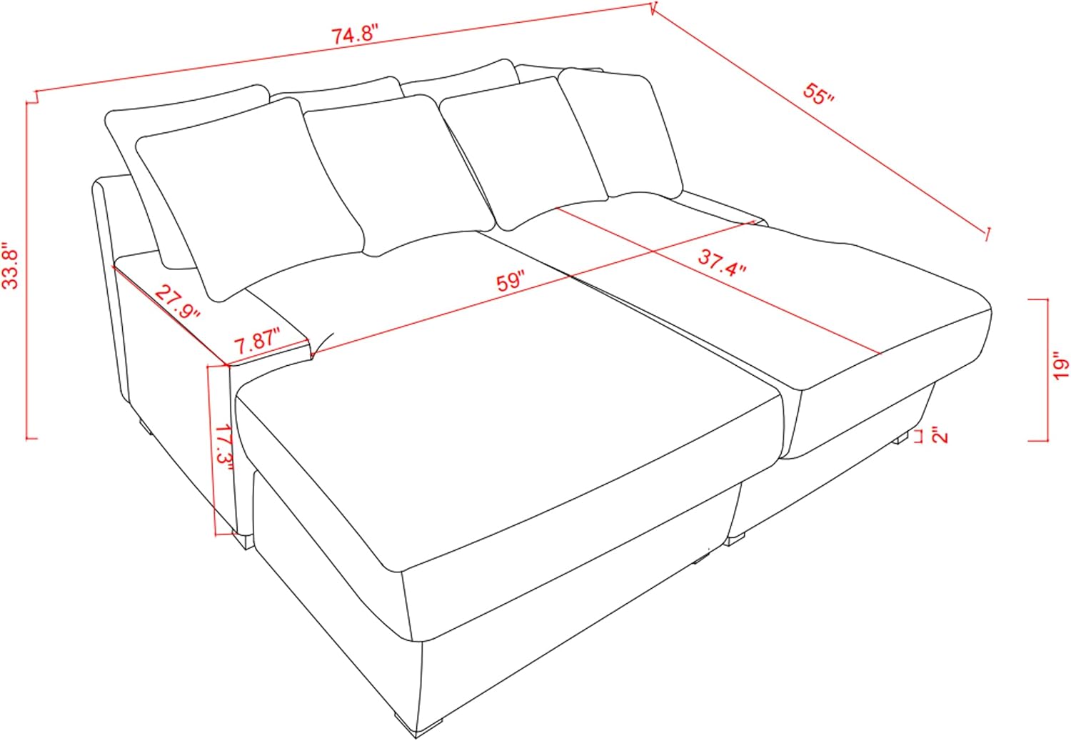 Oversized Corduroy Chaise Lounge Loveseat Couch Bed with Solid Wood Legs L89414