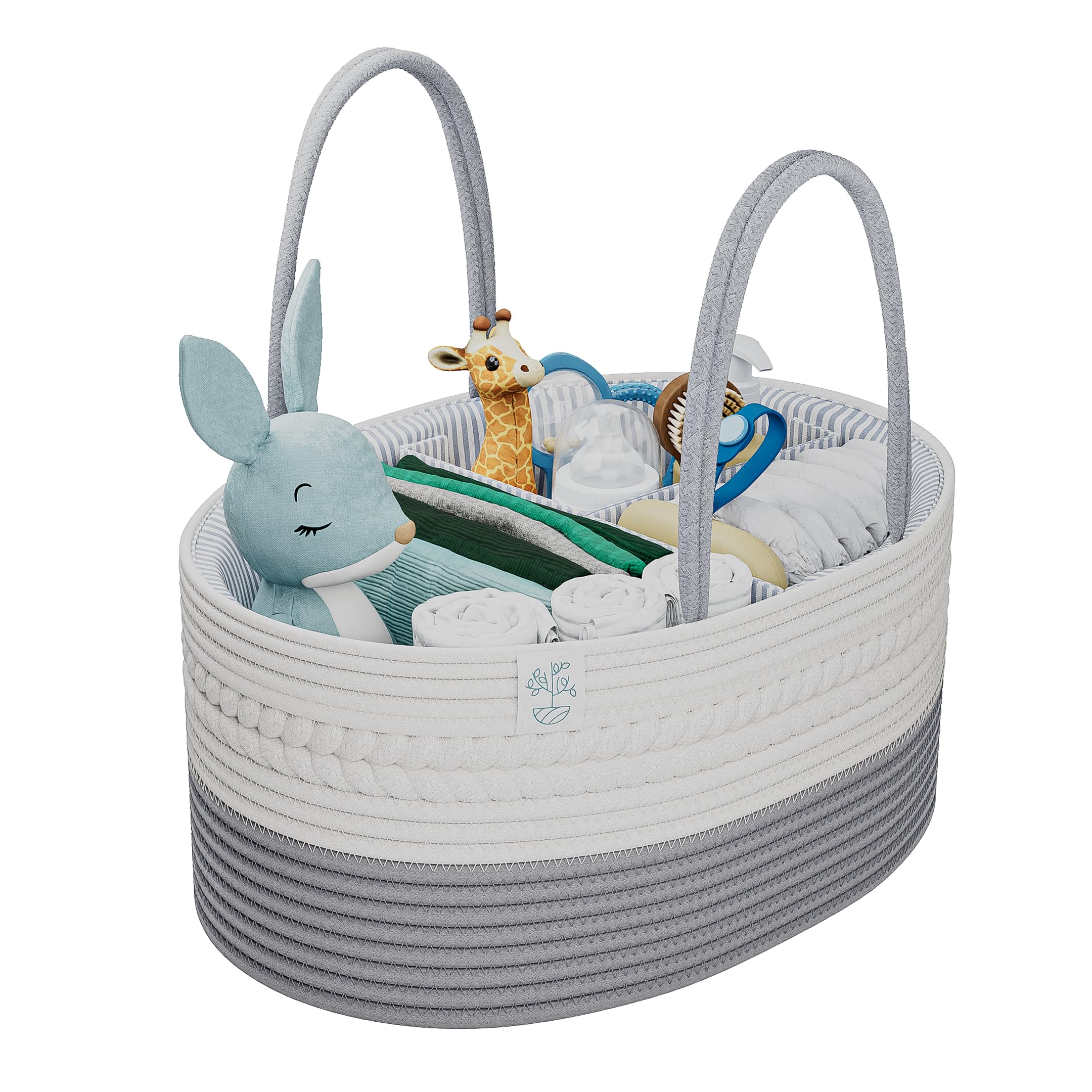 KiddyCare Diaper Caddy Organizer for Baby Nursery Basket with Handle Lid | Nursing bag with Changing Table Organizer Cart | Newborn Caddy | Grey Large size
