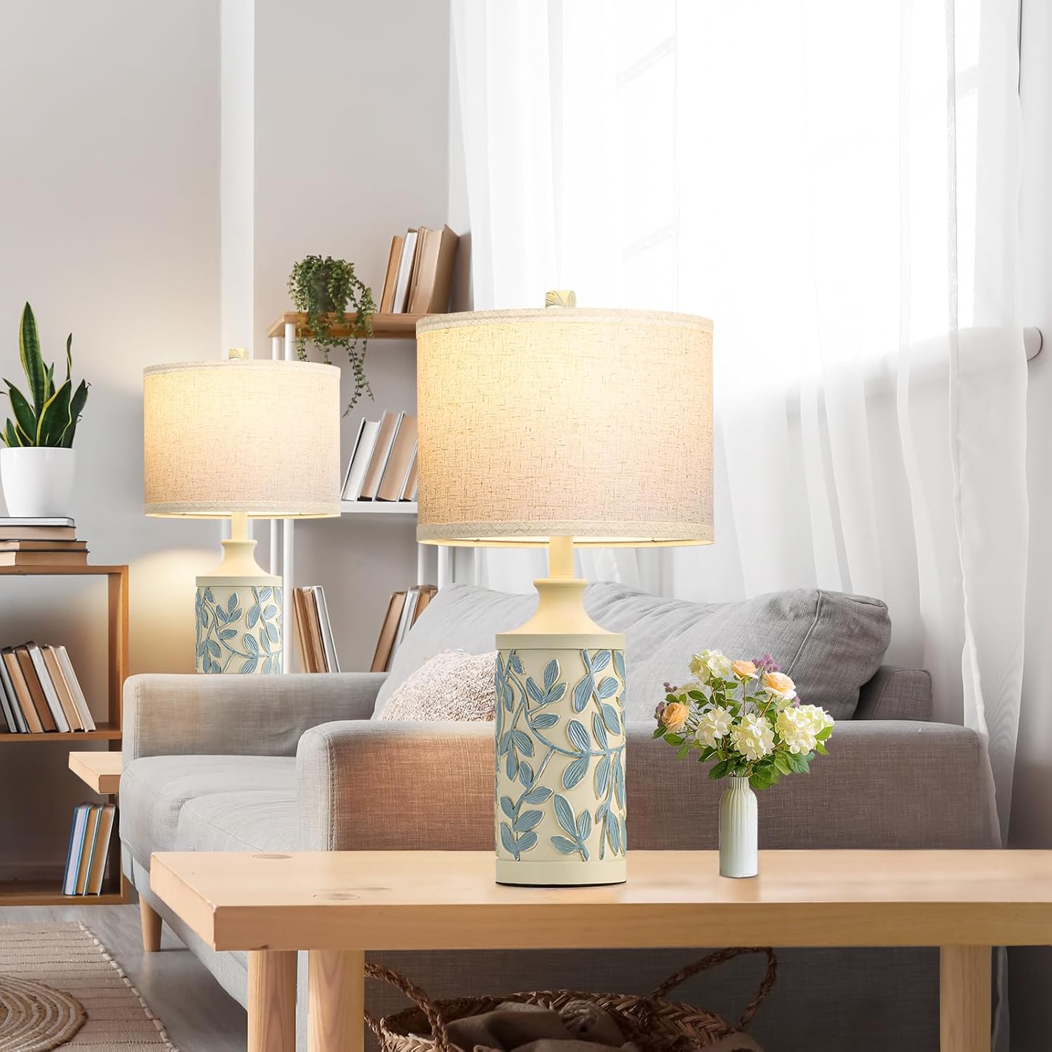 Farmhouse Table Lamps Set of 2, Rustic Bedside Lamps with 3 Color Temperatures, Bulbs Included Y40703