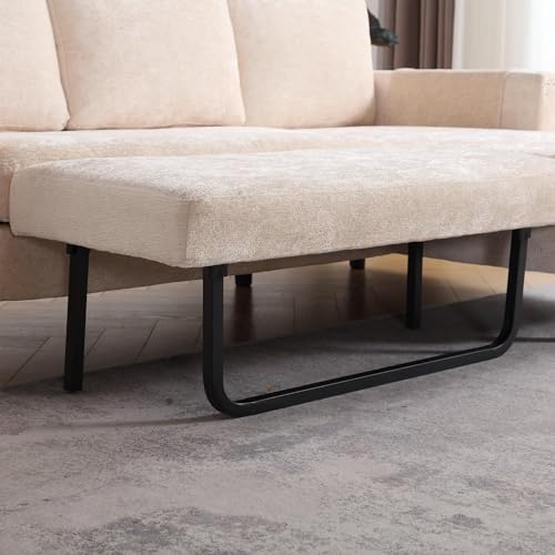 Sleeper Sectional Sofa with Storage Chaise, L Shape Chenille Pull Out Sofa Bed, Beige A24547
