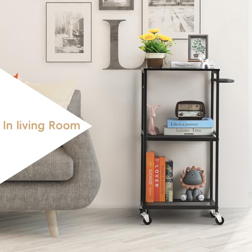 NANANARDOSO Kitchen Cart on Wheels, 3 Tier Mesh Utility Storage Cart, Rustic Brown B309622