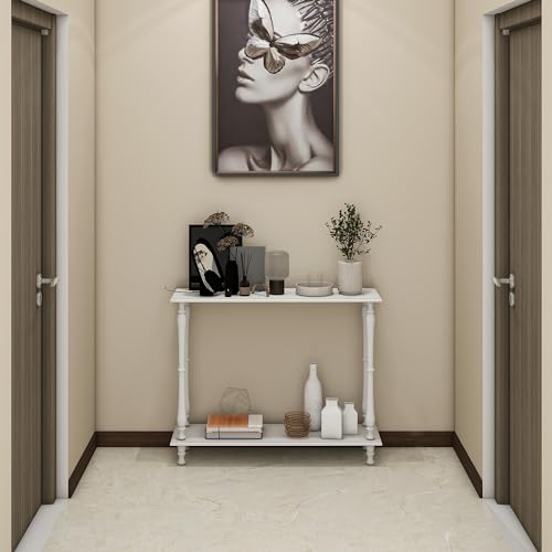 Narrow Console Table with Shelf Wood White for Entryway Living Room X486