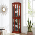 Lighted Curio Cabinet 6 Shelf Corner Corner with Shelves，Display Case for Living Room, China Hutch with Adjustable Tempered Glass Shelves Doors and Shelves, Bar and Liquor Storage Area-Oak
