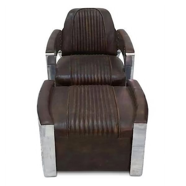 Aviator Chair Genuine Leather Polished Aluminum Armchair G8896