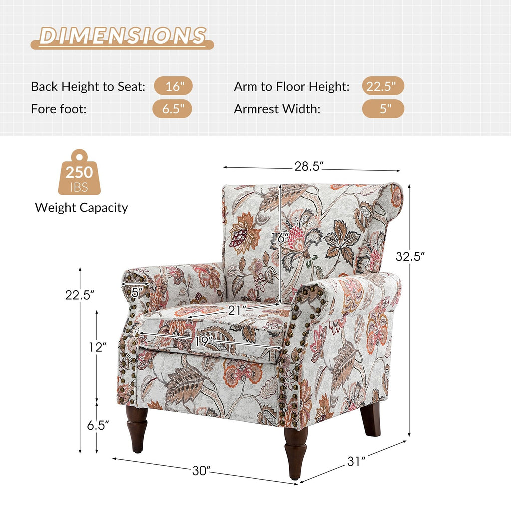 HULALA HOME Nyctelius Traditional Accent Armchair with Rolled Arms and Nailhead Trim Y608