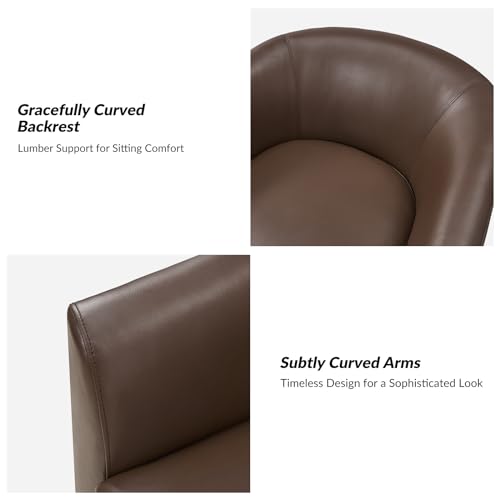 HULALA HOME Swivel Barrel Chair Set of 2, Genuine Leather, Brown E3153
