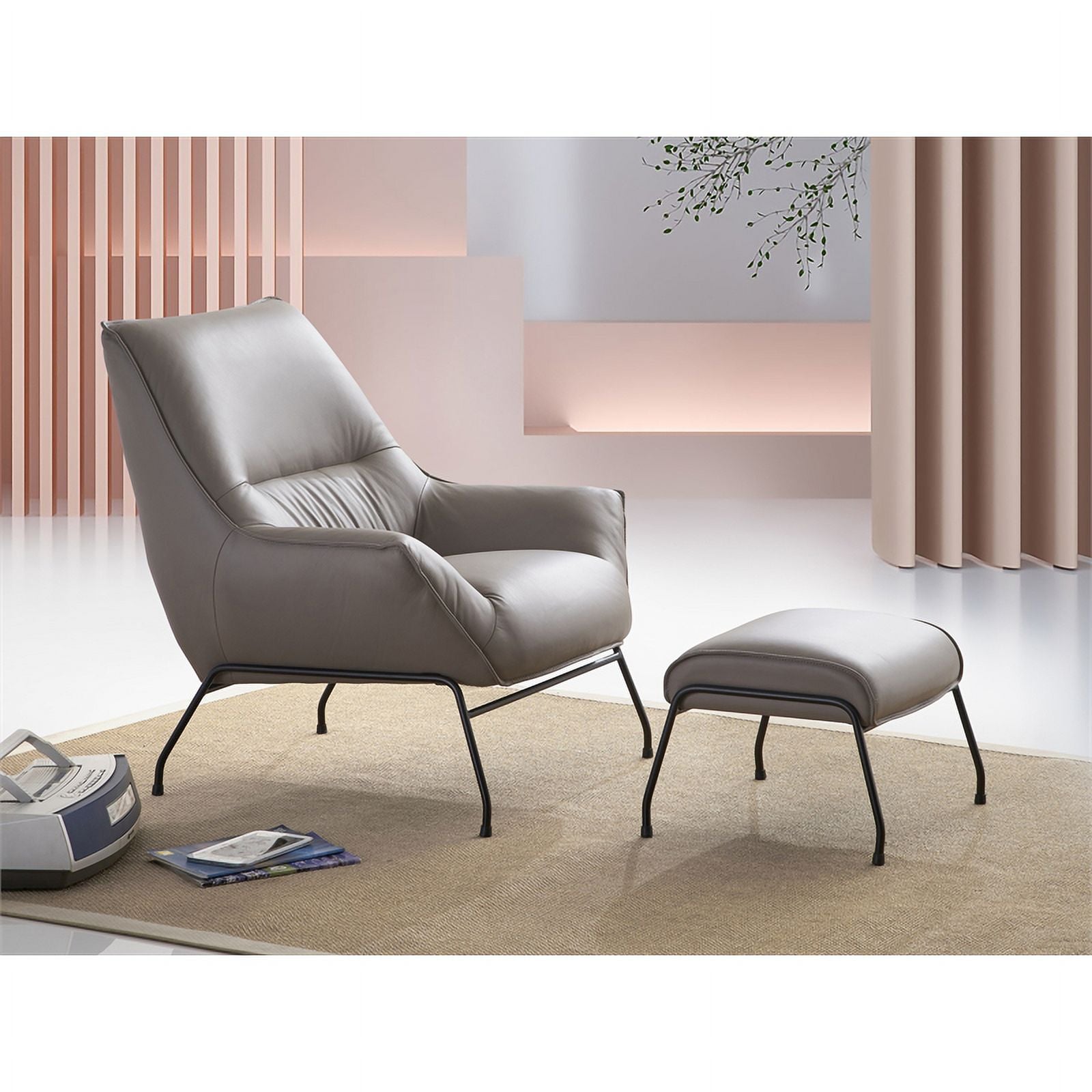 ACME Furniture Jabel Upholstered Leather Accent Chair and Ottoman K9499