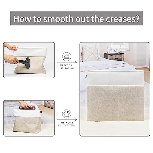 Large Fabric Storage Baskets with Handles 3 Pack, Beige & White U53660
