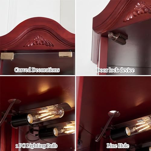 Henf 69.6" Lighted Glass Corner Curio Cabinet with Adjustable Shelves F77011