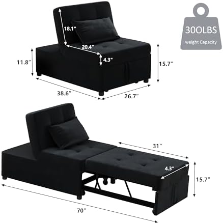 NLIBOOMLife Convertible Chair Bed Sleeper Pu Leather Single Sofa Ottoman Y491