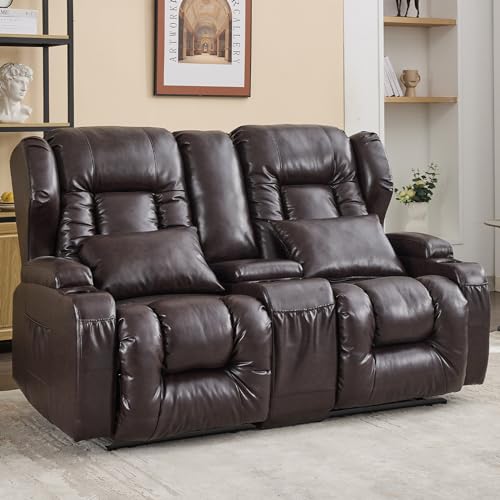 IPKIG 65.3" RV Loveseat Recliner Faux Leather with Console and Cup Holders, Beige L4104