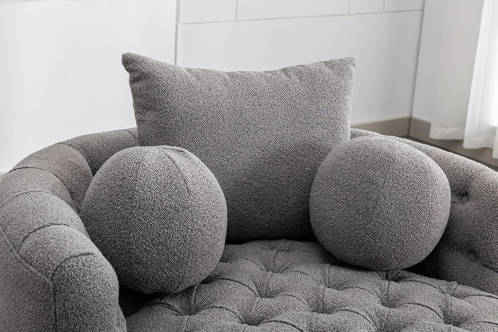42.9" Oversized Swivel Accent Barrel Chair Chenille Tufted with 3 Pillows F8597