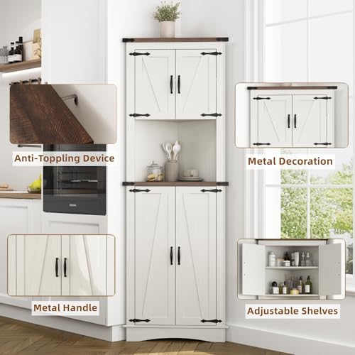 68" Tall Farmhouse Corner Cabinet with 4 Doors and Adjustable Shelves, Antique White C820