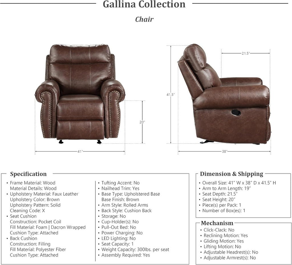 Lexicon Gallina Glider Recliner, Brown M328745