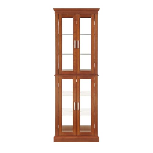 Curio Cabinet Lighted with Adjustable Shelves, Wooden Display Case, Cherry E607478