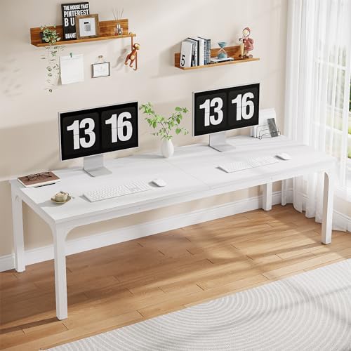 Tribesigns 2-Person Home Office Desk, 78.7" Extra Long Computer Desk, Double Workstation for Home Office, Work Desk for Two People (Light Walnut)