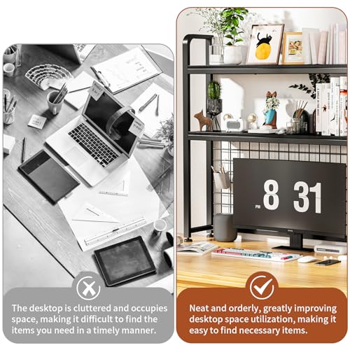 Desktop Bookshelf for Computer Desk, 2-Tier Wood Countertop Bookcase, Black B764