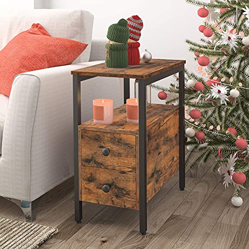 Narrow Side Table with Drawer and Open Shelf, Nightstand for Small Spaces X935754