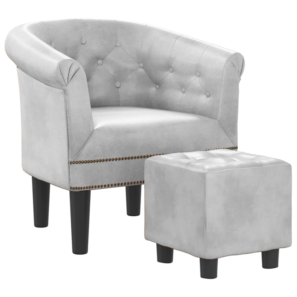 Silver Faux Leather Tub Chair with Footstool X9821
