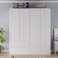 Armoire Wardrobe Closet with Drawers and Doors, 4 Door 2 Drawers White Bedroom Armoires Wooden Wardrobe with Shelves and Hanging Rod, 20.39" D x 63" W x 78.74" H