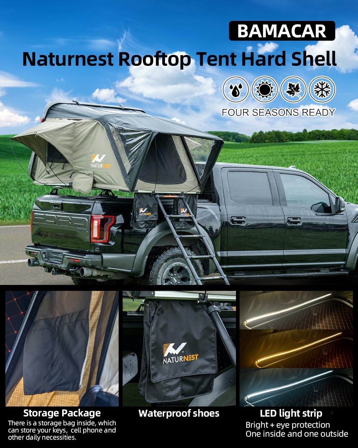 Naturnest Rooftop Tent Hard Shell with 2 Chairs for SUV Truck Van M286299