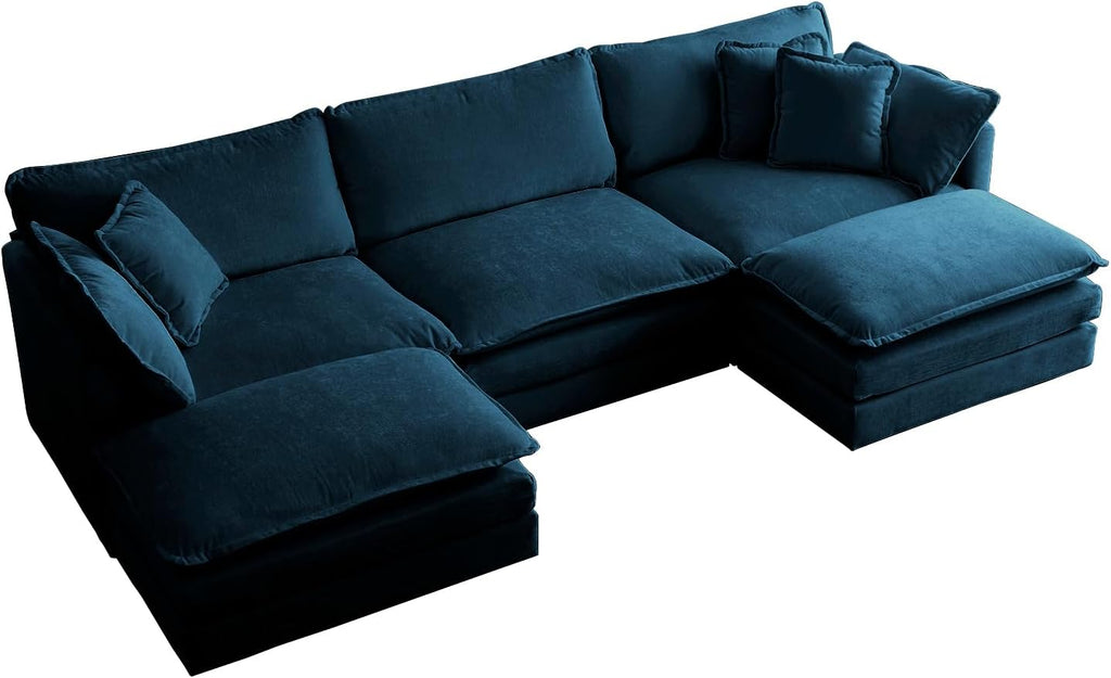 U Shaped Convertible Modular Sectional Sofa with Movable Ottomans, 5-Seater Chenille Q600