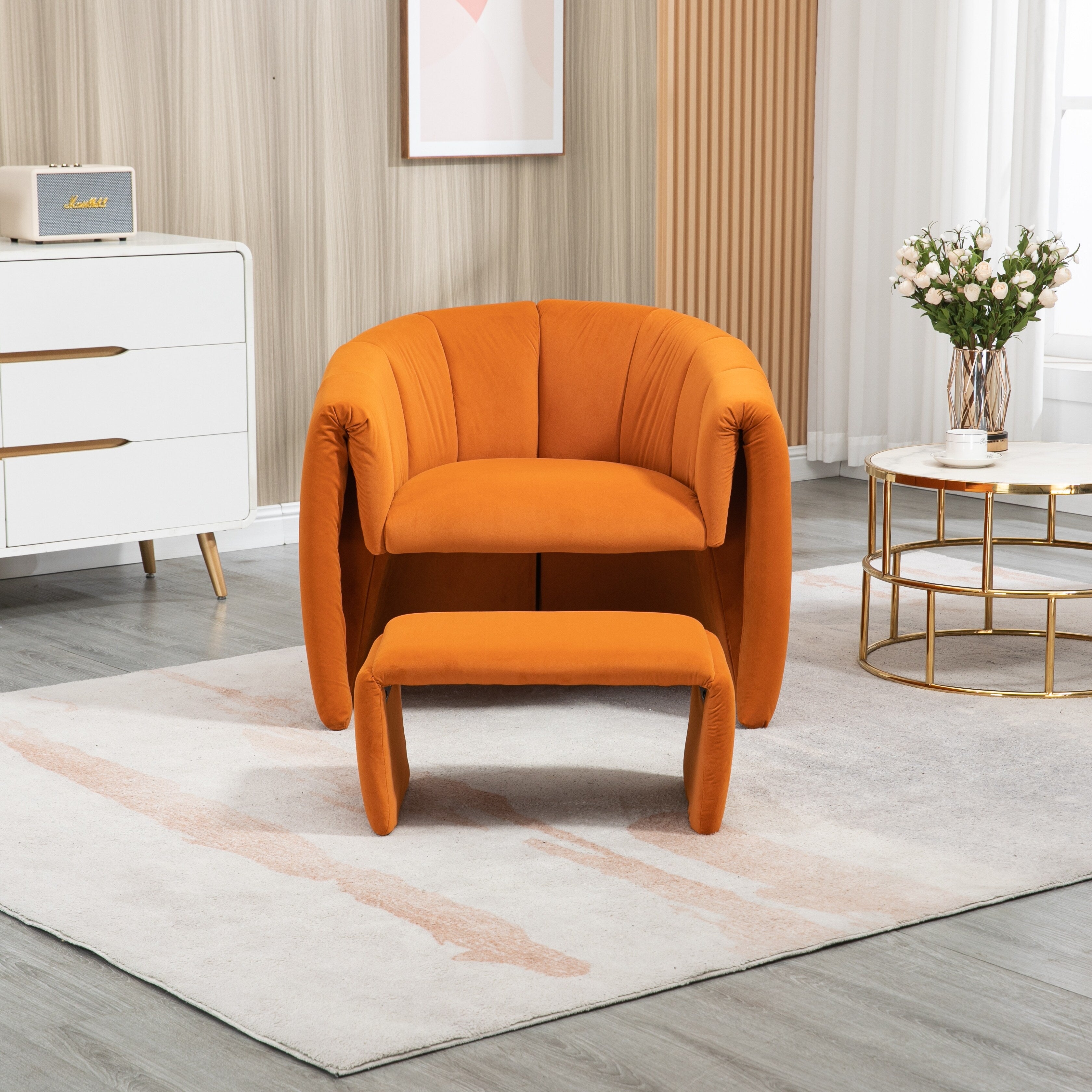 Modern Velvet Accent Chair with Ottoman Orange J219089