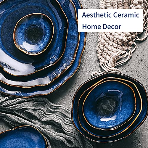 Ceramic Decorative Dish Blue Pottery Fruit Bowl Porcelain Centerpiece Accent Tray G763340