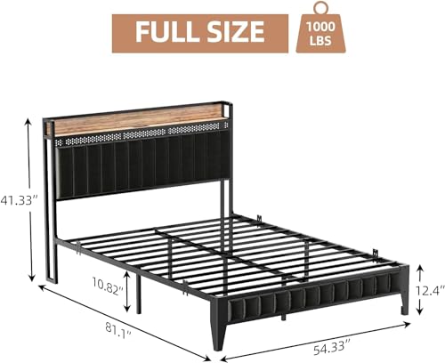 IDEALHOUSE Queen Bed Frame with Charging Station and LED Lights, Black N267458