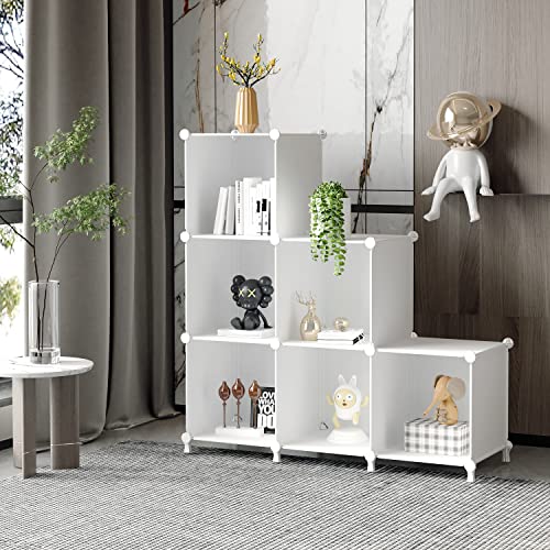AWTATOS Cube Storage Organizer, 6-Cube Plastic Bookshelf, Translucent S940