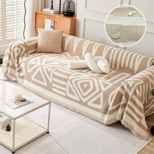 Water Resistant Boho Couch Cover, Soft Chenille Couch Cover for Dogs Washable, Couch Covers for 3 Cushion Couch Sofa Pet Friendly, Thick, Dirt Resistant (Black, 71" x 150")