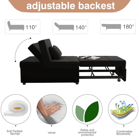 NLIBOOMLife Convertible Chair Bed Sleeper Pu Leather Single Sofa Ottoman Y491