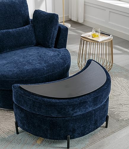 Oversized Swivel Accent Barrel Chair with Storage Ottoman and 4 Pillows, Terracotta Chenille E3151