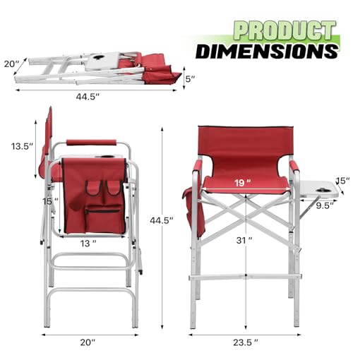 Magshion 31-Inch Folding Camping Director Chair with Side Table, Dark Green L15141