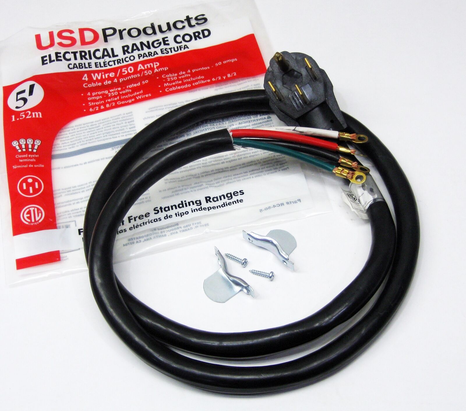 Range Oven Electric Power Cord 4 Prong Wire 50 Amp 5' Foot Heavy Duty