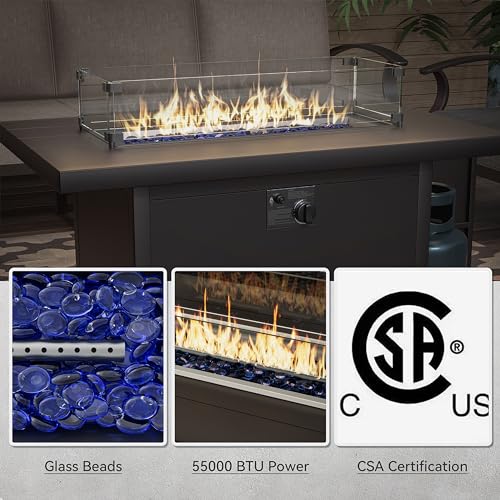 15 Piece Patio Furniture Set with Propane Fire Pit, 12-Seat Modular Outdoor Sectional, Navy Blue J871598