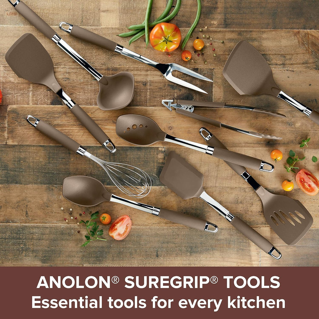 Anolon SureGrip Nonstick Kitchen Utensil Set, 6 Piece, Bronze Brown N992617