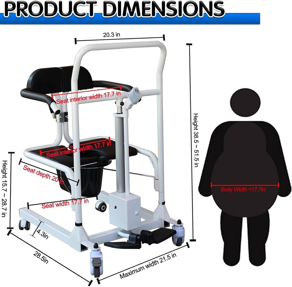 Electric Patient Lift Transfer Chair with 180° Split Seat and Bedpan N404