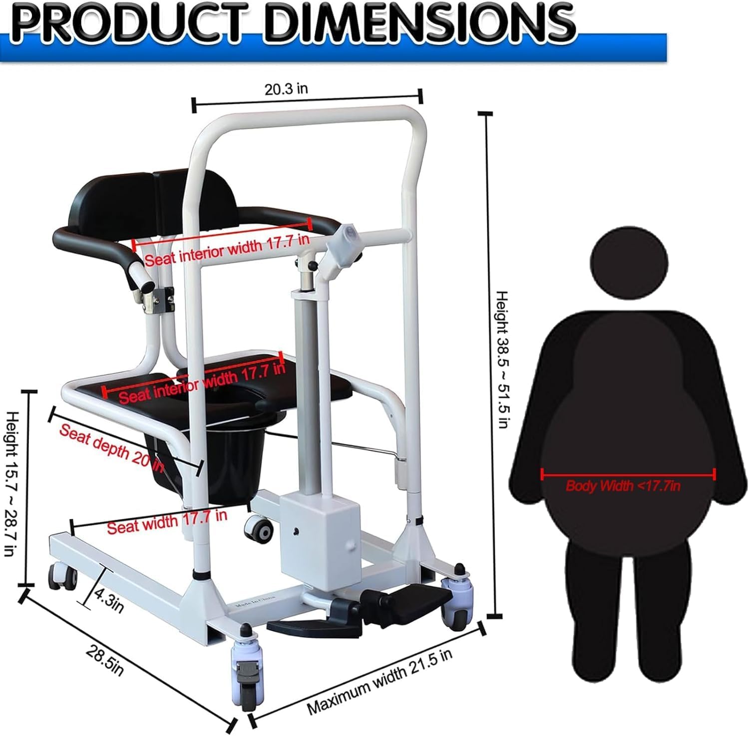 Electric Patient Lift Transfer Chair with 180° Split Seat and Bedpan N404