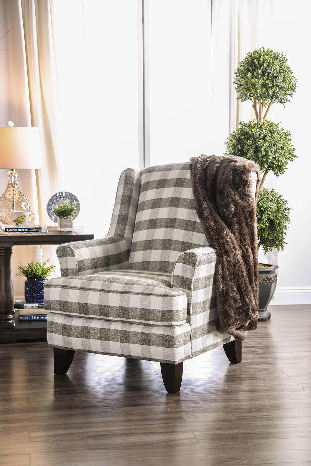 Christine Transitional Light Gray Linen-like Fabric Living Room Set 3pcs V876