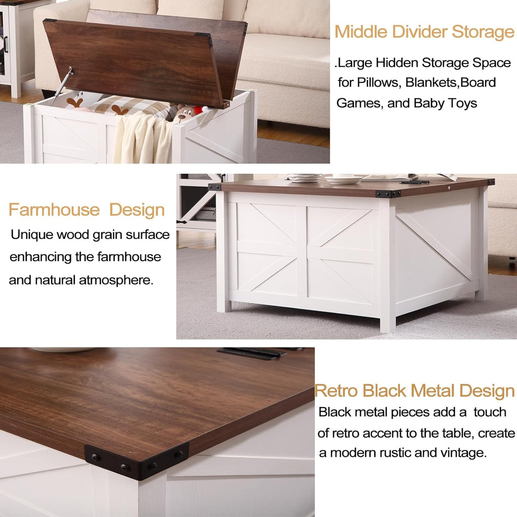 Farmhouse Square Coffee Table with Hidden Storage U744