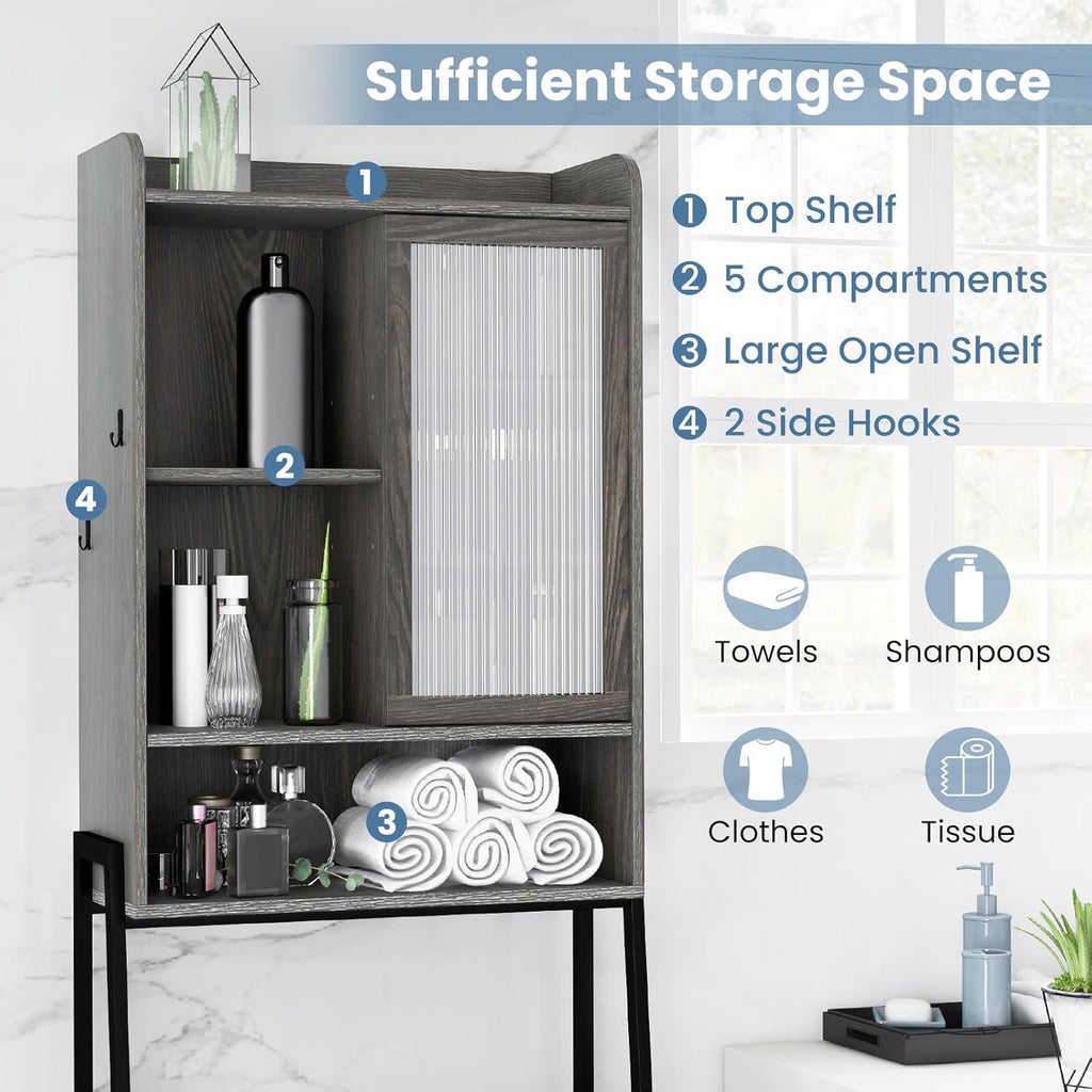 Over The Toilet Storage Cabinet with Sliding Door, Freestanding Bathroom Organizer V889695