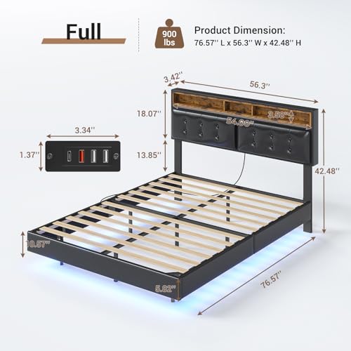 Hasuit California King Floating Bed Frame with LED Lights and Charging Station, Faux Leather Black Z6705