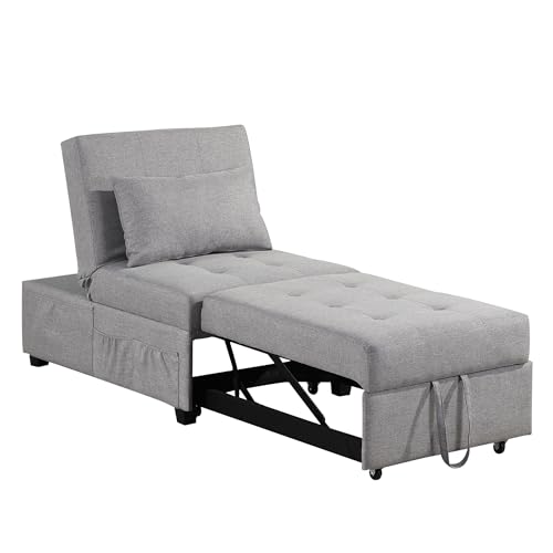 4 in 1 Convertible Sofa Bed Chair with Ottoman, Linen Fabric, Adjustable Backrest C365