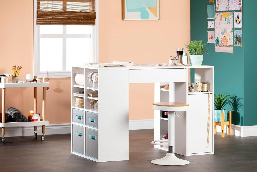 South Shore Crea Counter-Height Craft Table with Scratchproof Surface, Pure White A5430