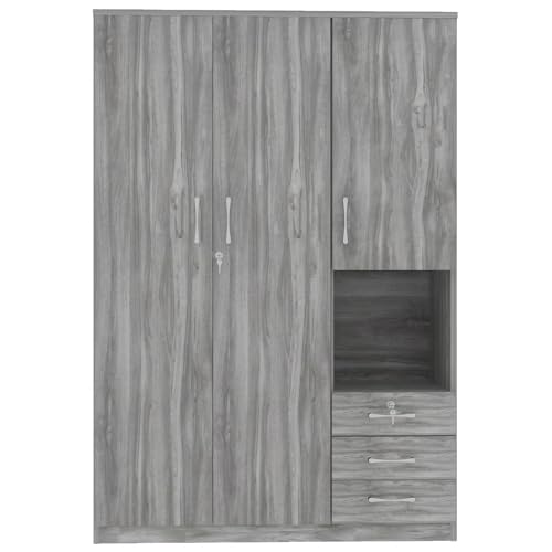Merax Armoire Wardrobe Closet with Shelves and Hanging Rod, Grey G72151